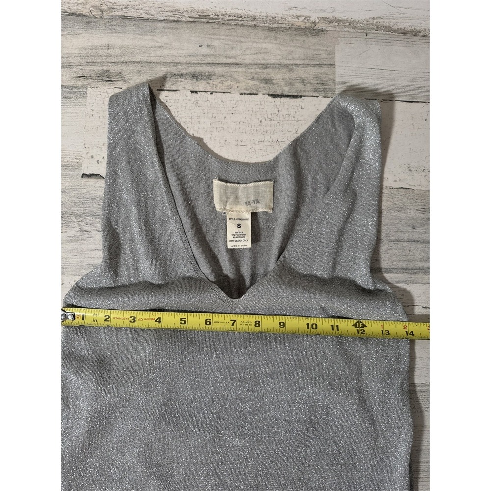 YaYa Gray Silver Metallic Razor Back Midi Dress - Size Small - Picture 6 of 7